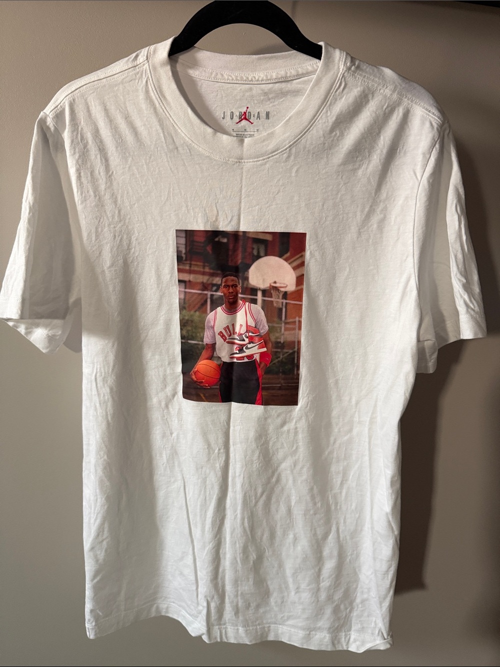 Jordan White Graphic Short Sleeve Tee with Red Accents
